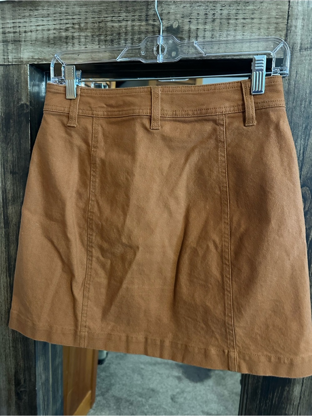 Madewell Button-Front Mini Skirt Size 2 Rust Brown Cotton Blend A-Line Skirt - Picture 2 of 8